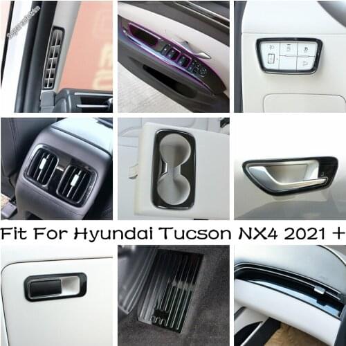 Black Brushed Interior Fit For Hyundai Tucson NX4 2021 2022 Footrest Pedal / Armrest Window Glass Lift Button Decor Cover Trim