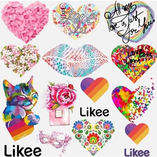 Colorful Heart Patch Stickers Iron On Transfers Vinyl Heat Transfer Iron Patch Flower Thermal Transfers Sticker For DIY T-shirt