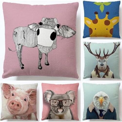 Home Textile 45*45CM Linen color Printed Cartoon Animal Head Square Sofa Car Pillow Case Pillowcase Cushion Cover 2pc/lot