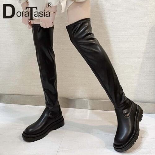 DORATASIA Brand New Female Chunky Heels Boots 2020 Fashion Platform Cool Street Thigh High Boots Women Comfy Slip On Shoes Woman