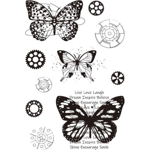 Eno Greeting clear stamp butterfly background stamps gear scrapbooking stamps papercrafting