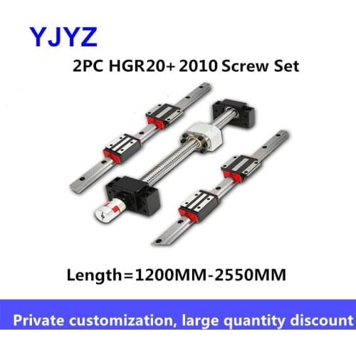 2010 Ball Screw Linear Guide Rail Kit HGR20 Linear Guide Set Complete slider steel flange/square slider length = 1200MM-2550MM