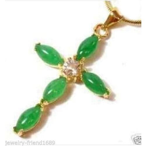 Beautiful Green Jade cross Pendant Necklace