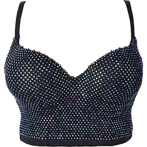 Colorful Rhinestone Bead Bra Push up Convertible Straps Bras Sexy Women Bralette Party Wear Cropped Top Plus Size