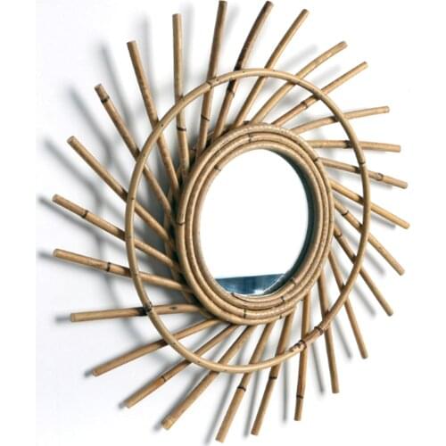 Rattan Round Macrame Mirror Wall Hanging Boho Home Decor Decorative Wall Mirrors For Living Room Decoration Bedroom Nursery Gift