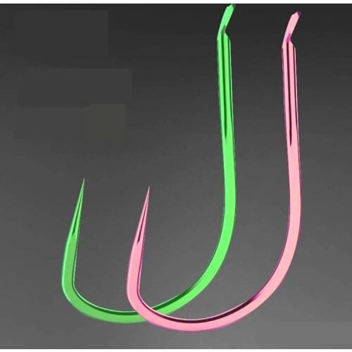 30Pcs Non-barb Hooks fishing hooks #0.1-#4 High carbon steel Carbon Green and Red Pink Bait Holder Fish Hook Japan