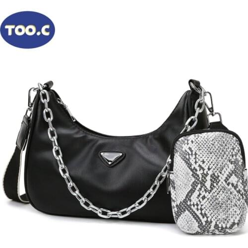 2021 Fashion Black Womens Shoulder Bag Designer 2 Pcs/Set Hobo Chain Crossbody Messenger Bags Lady Wide Strap Purse Bags