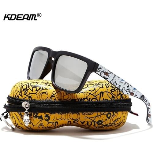 KDEAM Eye-catching Function Polarized Sunglasses For Men Matte Black Frame Fit. Painting Temples Play-Cool Sun Glasses With Case