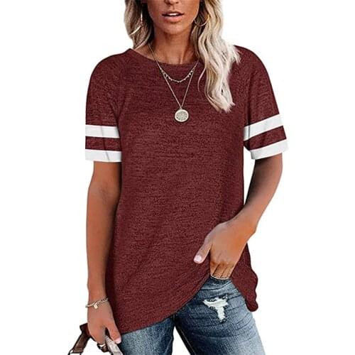 2021 New Summer Woman Casual Shirt Solid Color Strip O-Neck Short Sleeve T-Shirt Loose Plus Size Soft Female Clothing