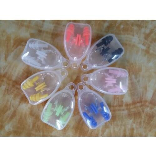 Wholesale Eco-friendly silicone soundproof earplugs swimming earplug swimming nose clip with plastic oval box