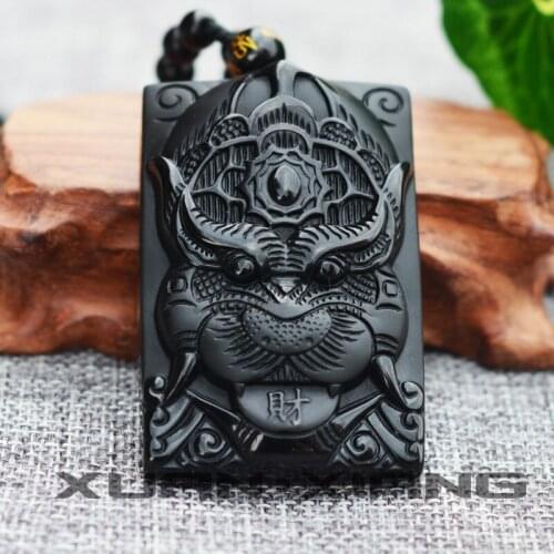 Drop Shipping Mens Pendant Necklace Black Obsidian Carved Pixiu Dragon Pendant Lucky Peace 2018 new Style Fashion Jewelry