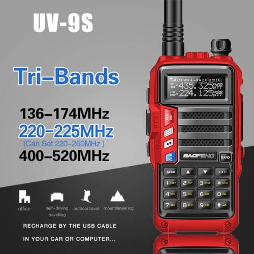 Baofeng UV-9S Tri-Bands Walkie Talkie 220-225MHz Amateur Ham handheld Portable CB Radio Comunicador Transmitter Transceiver