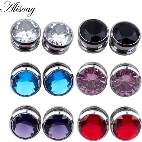 Alisouy 2 pieces Crystal Zircon Flesh Plug Tunnel Jewelry Screw Fit Ear Piercing Gauge Stretching Expander 4mm-16mm