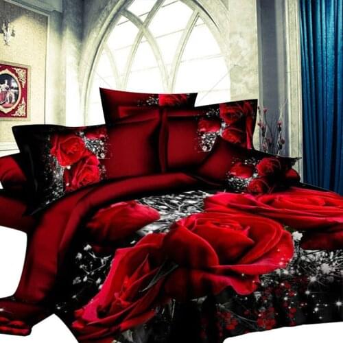 Luxury Red Flower 3D Bedding Set Valentines Day Duvet Cover Bed Sheet Pillowcase Bed Clothes Comforters Cover Queen