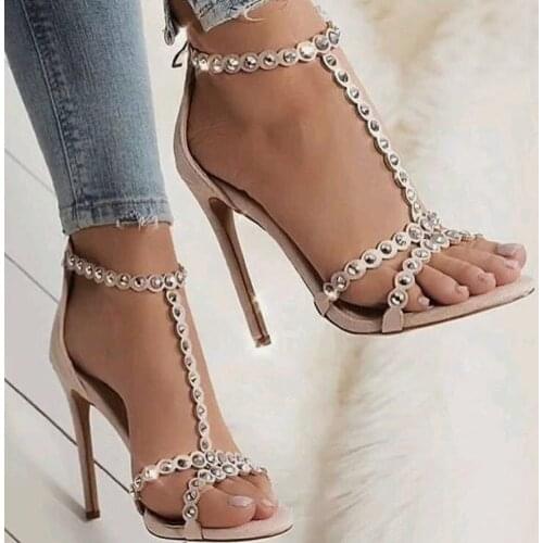 Sexy lady high heel T strap sandal rhinestone high heel T strap woman sandal