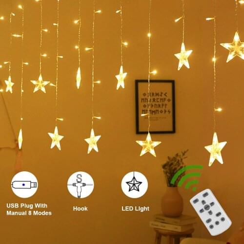 LEDGLE USB Star Curtain Light Xmas Detachable Star String Light Starry Dimmable Window Curtain String Light Indoor Bedroom Decor