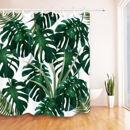 Tropical Plant Shower Curtain for Bathroom Waterproof Polyester Fabric Green Leaves Printing Bath Curtains Bathtub Accessory