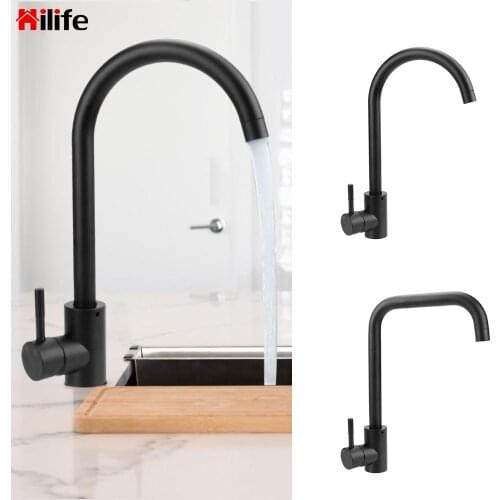 HILIFE 360 Rotate Mixer Tap Hot and Cold Deck Mounted Sinks Kitchen Faucet Kitchen Accessories Black Pull Out Stainless Steel
