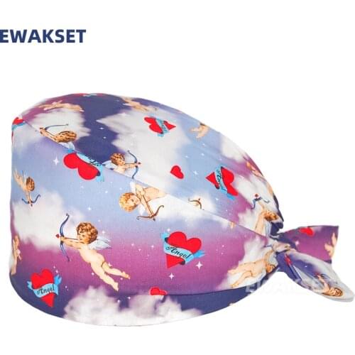 High Quality Printing Clinical Unisex Surgical Hats Beautician Scrub Caps Pet Adjustable Breathable Cotton Medical Hat