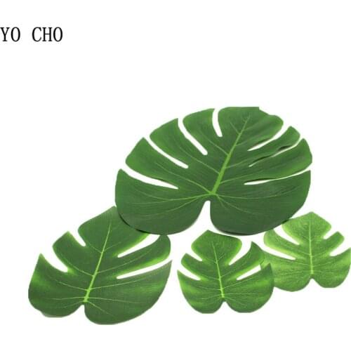 YO CHO 12pcs/lot Monstera Branch Artificial Turtle Leaf Green Plant Home Garden Wedding Decor DIY Hawaiian Party Decorations