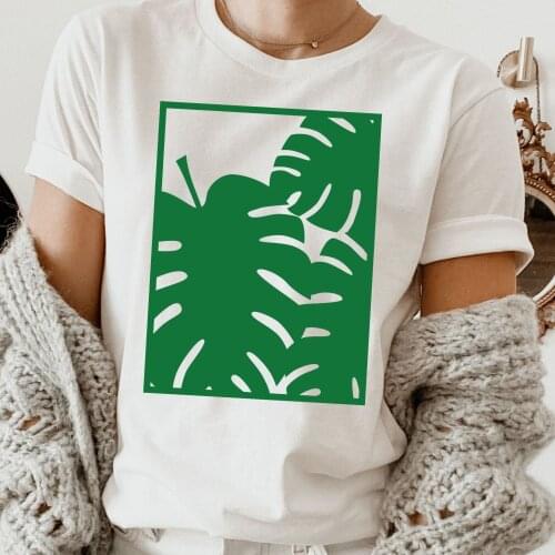 Harajuku Top Women T-shirt Casual Ladies Basic O-collar Monstera Print Short Sleeved Women T-shirt Girl,Drop Ship