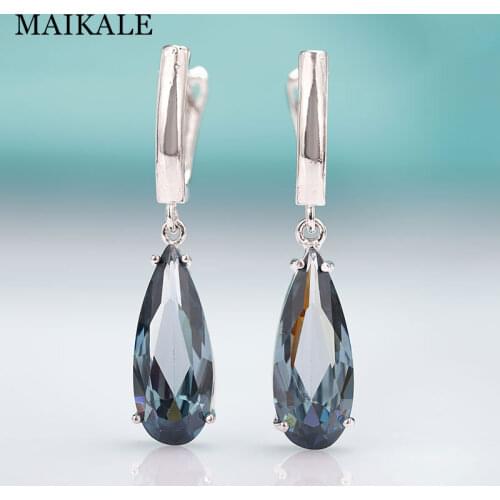 MAIKALE New Fashion Long Earrings For women Party Jewelry Rose Gold Water Drop Natural Zirconia Green Dangle Earrings For Gift