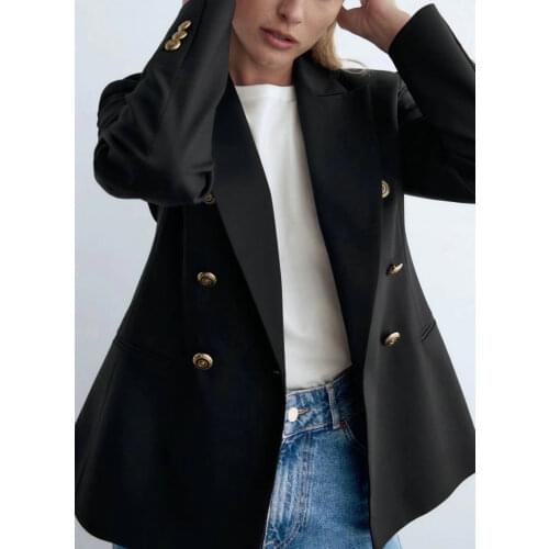 2021 New Fashion Women Spring Autumn Double Breasted Designer Blazers Female Black High Quality Business Work Jackets OL Coats