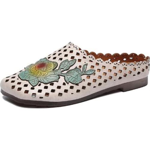 ZXRYXGS Flowers 100% Full Genuine Leather Sandals Flat Soft Comfortable Women Sandals Fashion Slippers 2020 New Summer Shoes