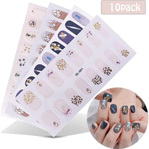10pcs Nail Art Stickers GL Series Sets Glitter Beauty Nail Wraps Salon Full Cover Unas Adhesive DIY Manicure Decoration Supplies