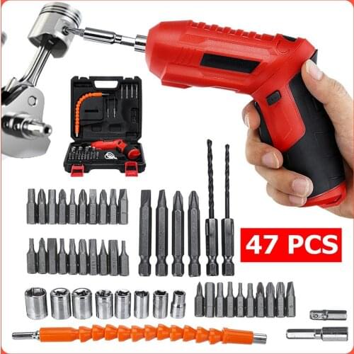 11/47Pc Electric Screw Driver Set with LED Working Light USB Charging for Wood Drilling /screw Fixed /Home DIY Screwdriver Tools