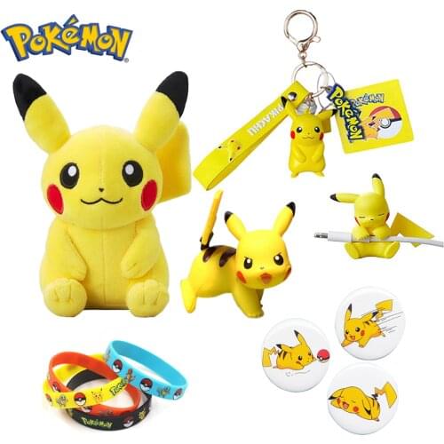 11pcs Pokemon Pikachu Figures Toy Kawaii Anime Cartoon Pokémon Bracelet Badge Keychain Plush Model Doll Cute Toys kids Gift