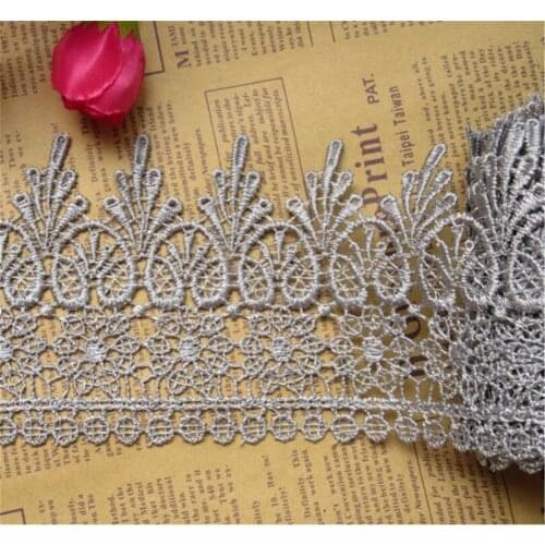 2 Yard Gray Flowers Embroidered Lace Edge Trim Ribbon Applique Fabric Sewing Craft Crochet Vintage Wedding Bridal Dress DIY