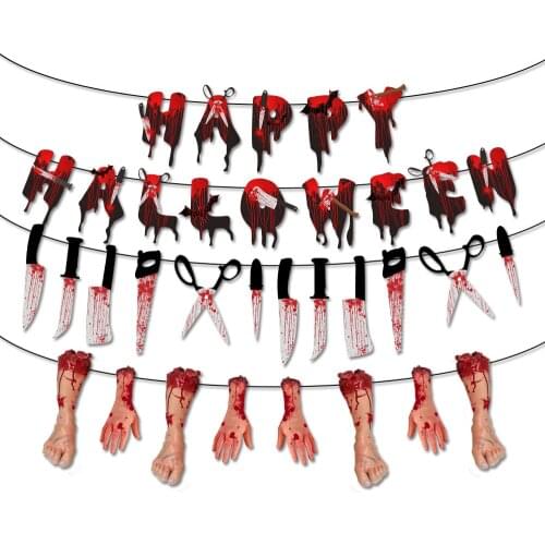2021 Happy Halloween Horror Scissors Pull flag Broken Hands And Feet Banner Holiday Party Decoration Supplies Scene Layout Decor