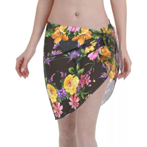 2021 Beach Bikini Cover Ups Wrap Skirt Watercolor Flower Women Bathing Suit Sexy Swimsuit Beachwear