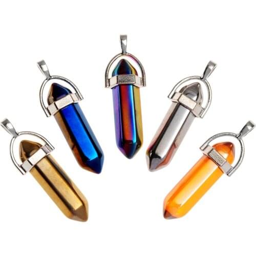 24/50pcs Natural Stone Lapis Lazuli Crystal Stone Hexagonal Column Pendant Necklaces Necklace Fashion Meditation Pendulum