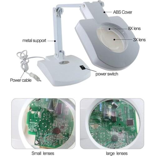 56 Light Bulb Table Magnifiers Acrylic Lens LED Desk Lamp Magnifier 3-8X Mobile Phone Maintenance Tools Folding BST-8611BL