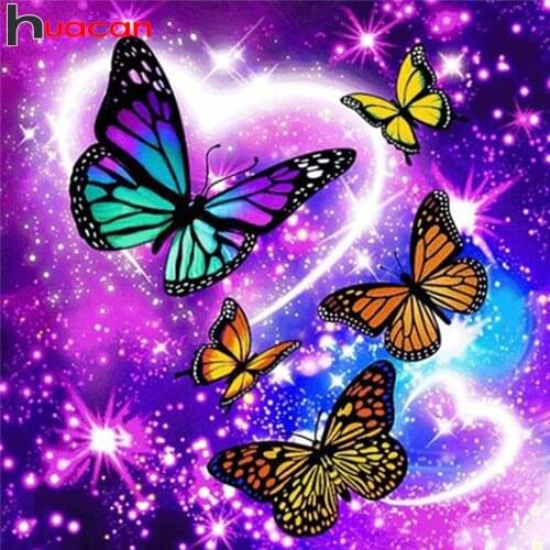 Huacan Diamond Embroidery Complete Kit Butterfly DIY Diamond Painting Mosaic Animals Beaded Pictures Decoration For Home