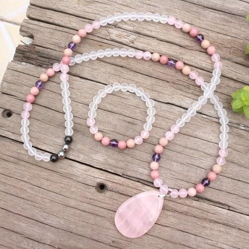 8mm Natural Stone Beads, Rose Quartz, Amethyst, JapaMala Sets,Spiritual Jewelry,Meditation,Inspirational Necklace,108 Mala Beads