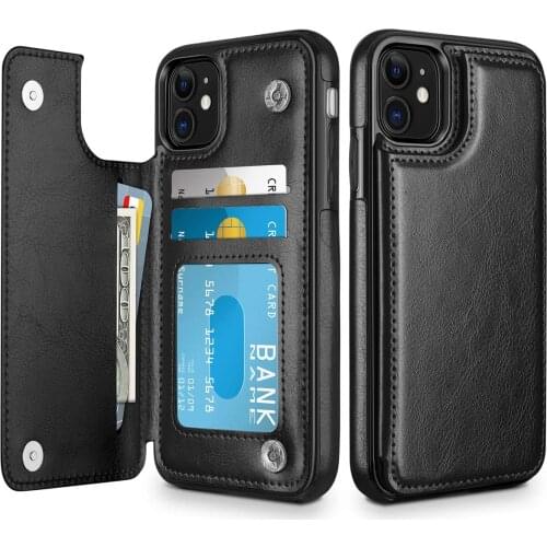 For iPhone 11 Pro XR XS Max 6s 7 8 Plus SE 2020 Wallet Case Luxury Slim Fit Premium Leather Card Slots Shockproof Flip Shell