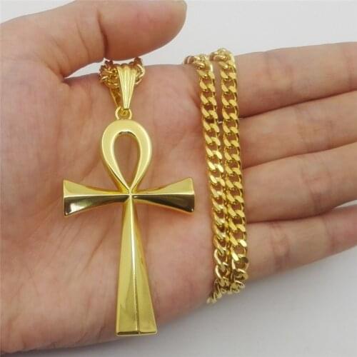Hip Hop Tready Ankh Cross Necklace Pendants For Women Men Jewelry Egyptian Key of Life Dropshipping Stainless Steel