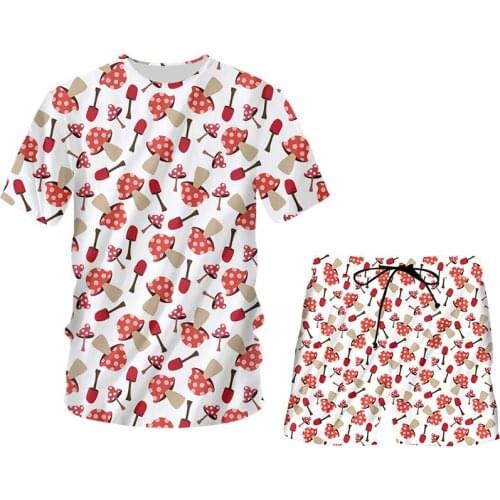 IFPD Harajuku Cool Mushroom Print 3D Mens Set Cusual T Shirt + Beach Shorts Women/men Hiphop Plus Size Sportwear Wholesale