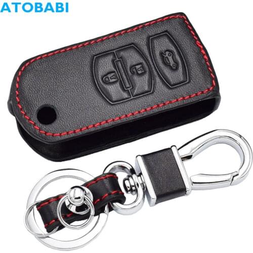 3 Buttons Leather Car Key Case For MAZDA 2 3 6 M2 M3 M5 M6 CX-5 Folding Remote Fob Cover Keychain Holder Bag Auto Accessories