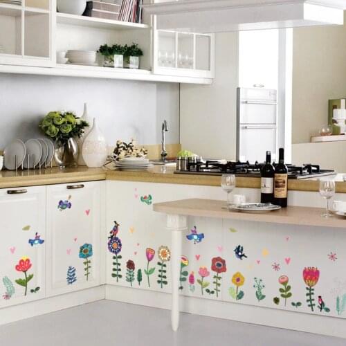 Colorful Flowers Wall Sticker Countryside Scenery Wall Painting Kitchen Room Decoration Baby Room Skirting Line Poster Nature