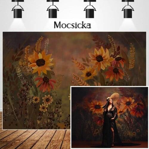 Mocsicka Hand Painted Retro Sunflower Flower Photocall Background Photo Studio Kids Birhtday Portrait Photography Backdrops