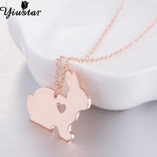 Yiustar Fashion Bunny Chain Necklaces for Women Gift Men Valentines Day Necklace Stainless Steel Cute Jewelry Pink Rabbit Heart