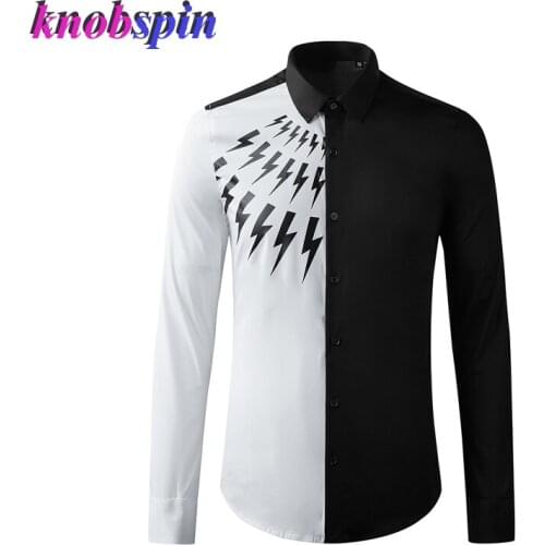 100% Pure Cotton Shirt Men Fashion Printed Long Sleeve Slim Patchwork Mens Shirts Casual Chemise homme Plus size 3XL Camisas