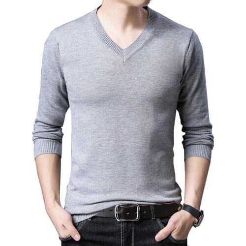TFETTERS Men Brand Sweater Autumn Slim Sweaters Men Casual Solid Color V-Neck Pullovers Sweater Cable Knit Sweater