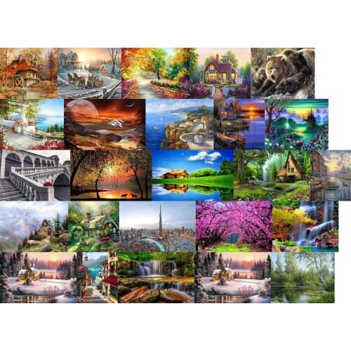 R23619 Landscape City Road DIY Cross Stitch Embroidery Kits Craft Needlework Set Cotton Thread Printed Canvas Home Design