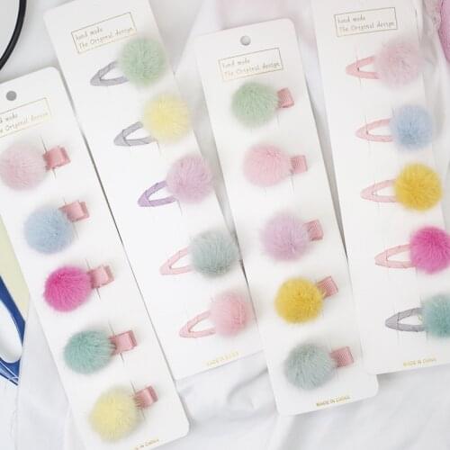 5Pcs/Lot Cute Pompom Baby Girl Hair Clips Set Candy Color Mini Ball Princess Headwear For Kids Barrettes Baby Hair Accessories