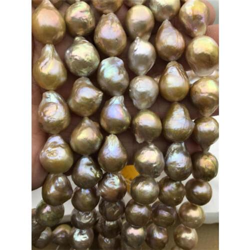 NEW 14-15mm Big Metallic luster Golden Edison Pearl,Full strand pearl necklace